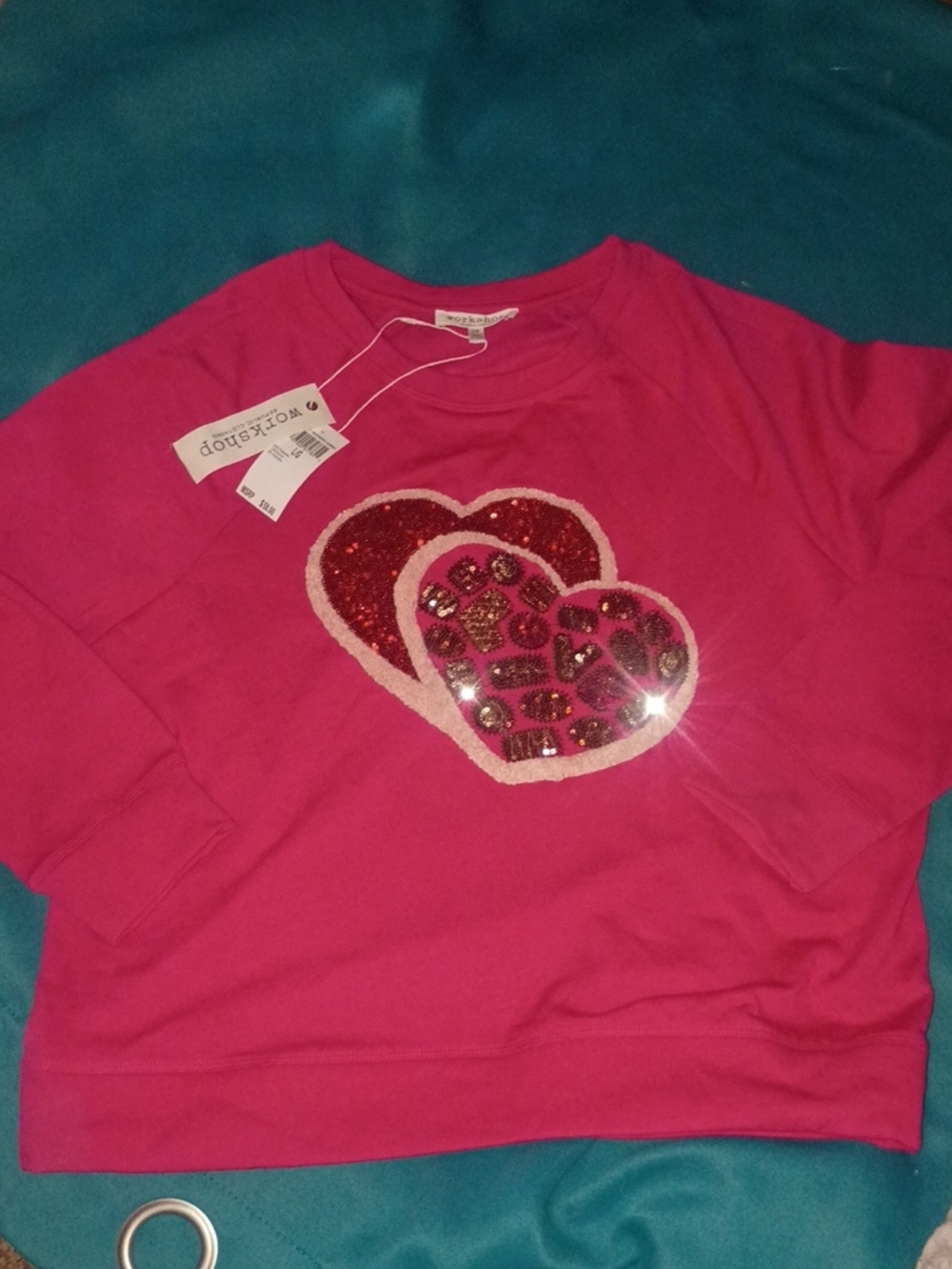 NWT Workshop Republic Clothing Girls Hot Pink Heart Sequin Sweatshirt
